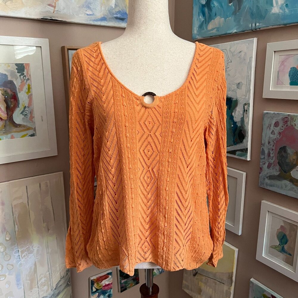 Sigrid Olsen Fairy Orange Knit Boho Y2K‎ Top Artsy Fall Cottagecore Size XL